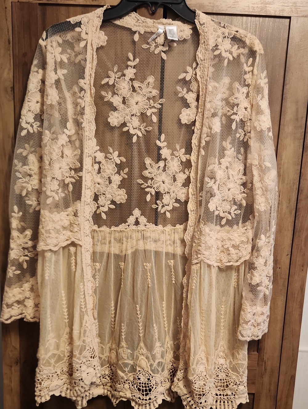 Romantic Lace Floral Sheer Embroidered Kimono Open Front Cardigan